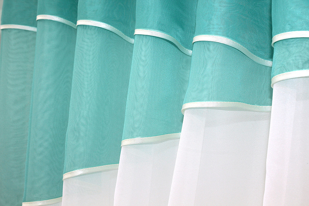 Кухонные шторы VR-Textil № 091к с ламбрекеном и подвязками бирюзовый с молочным 280х170 см (50-270) Киев - изображение 4