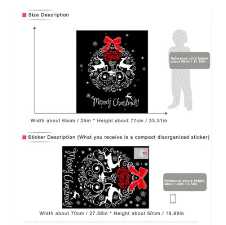 Новогодняя виниловая наклейка на окна Олени 70 на 50 см бело-красный Киев - изображение 3