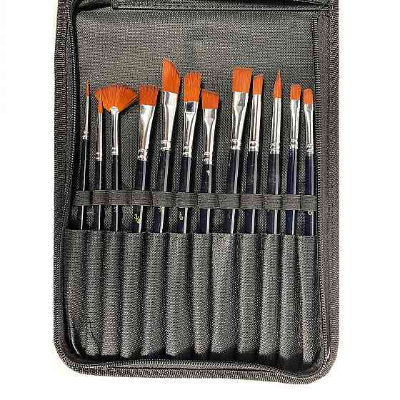Набір професійних нейлонових пензлів з палітрою та мастихіном в чорному пеналі, 15 шт Кам'янець-Подільський