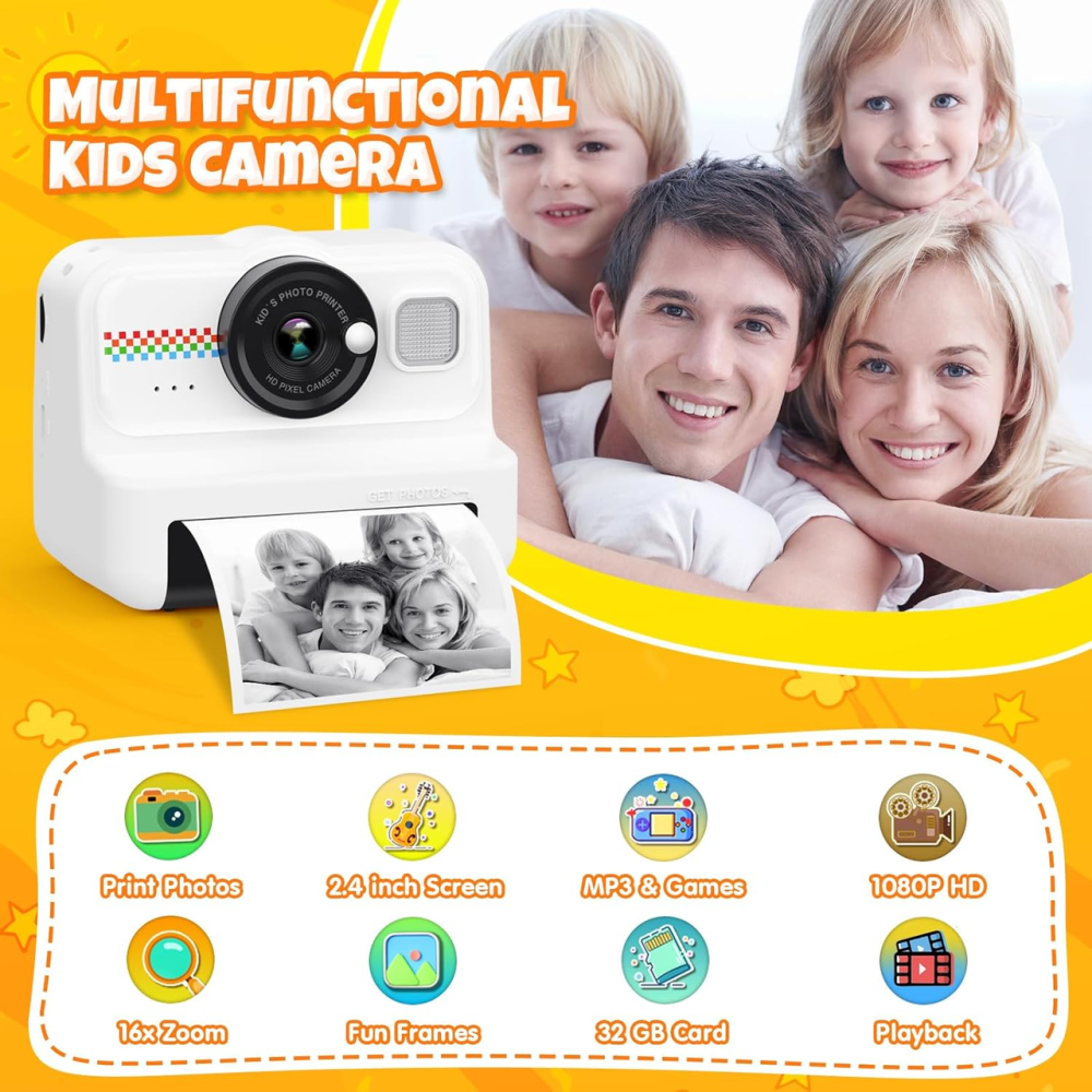 Дитячий фотоапарат миттєвого друку HiMont KC02 Pink — Цифрова селфі-камера 1080P, карта 32 ГБ, 3 рулони паперу, ігри Київ - фото 3