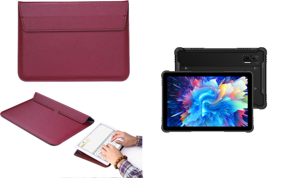 Чохол-конверт VitoCase для Doogee R08, з функцією підставки для планшета Чорний Бордовий Київ - фото 1
