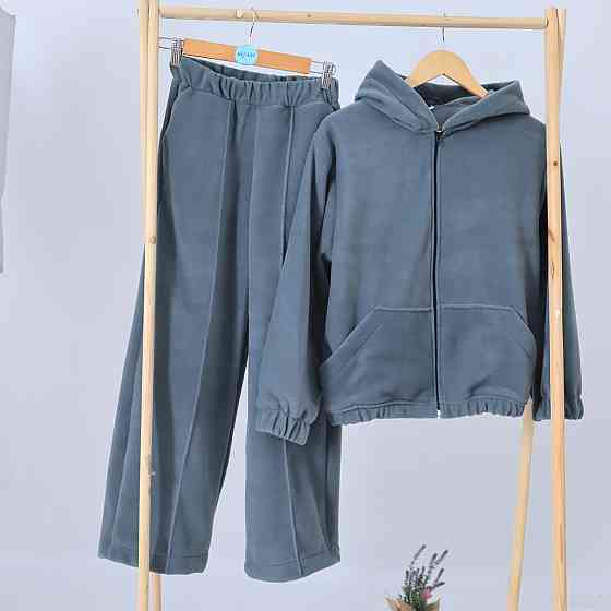 Дитячий теплий Флісовий термо костюм (зіпка з капюшоном+штани палаццо)оливковий Кам'янець-Подільський