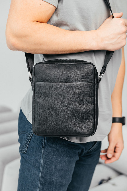 Чоловіча каркасна барсетка, чорна сумка через плече з натуральної шкіри, класичний месендджерMasterSem Київ - фото 7