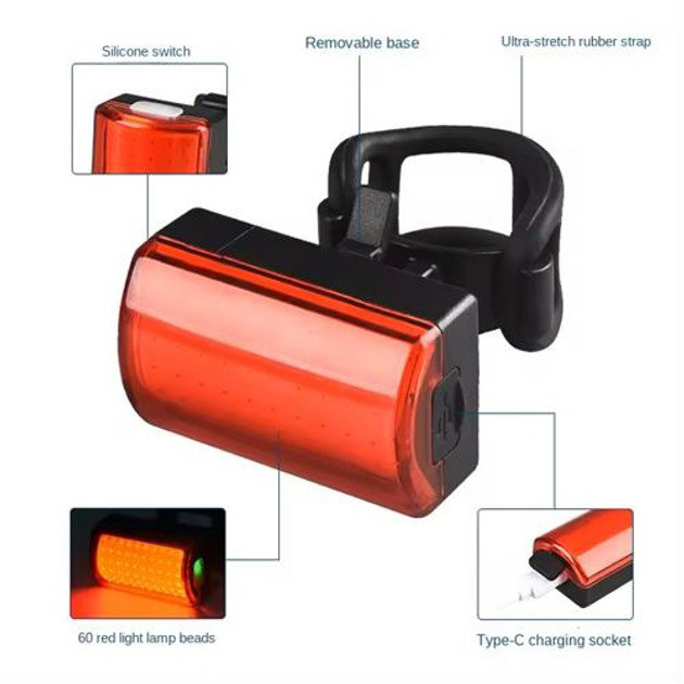 Ліхтар для велосипеда з відбивачем MY-2105-60LED, Велофара із заднім стоп-сигналом WS-24 Львів - фото 3