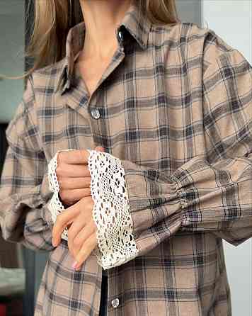 Жіноча стильна повсякденна картата сорочка фланель Бежевий Одеса