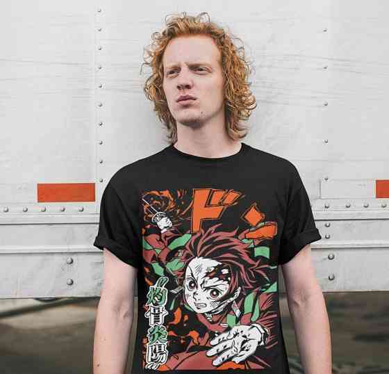 Футболка для хлопчика з аніме принтом Вбивця демонів оверсайз (зріст від 165 до 180) Чорний AnimeJ0842m Дніпро