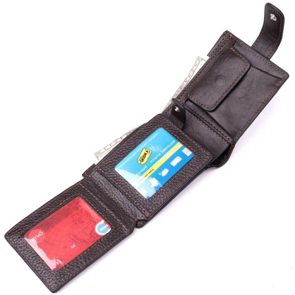 Практичне портмоне з люксової зернистої шкіри флотар Коричневий (GRANDE PELLE) Київ - фото 1