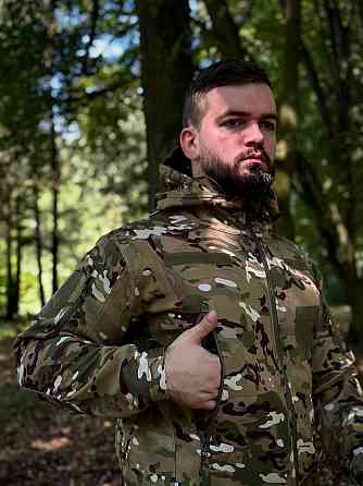 Чоловіча армійська демісезонна куртка мультикам Soft Shell, військова куртка на флісі з капюшоном Львів