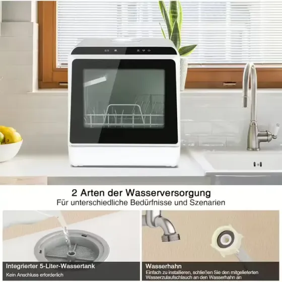 Портативная посудомоечная машина с двойным водоснабжением,горячей сушкой воздуха, УФ-стерилизацией,сенсорным управлением, 3 программы ,5 литров Коломыя