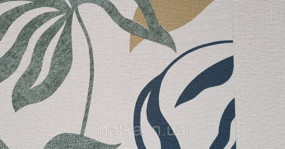 Шпалери вінілові на флізеліні Grandeco Universe метрове листя монстери сині зелені жовті на молочному Київ - фото 3