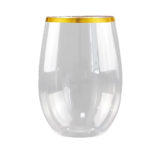 Набір пластикових склянок об'єм 350 мл - 6 шт для напоїв святкові, міцні, прозорі, із золотистим обідком Кам'янець-Подільський