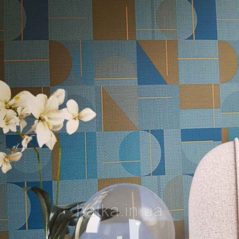 Шпалери вінілові на флізелін Sirpi AltaGamma Home 3 геометричні фігури 3д яскраві бірюзові сині коричневі Київ - фото 1
