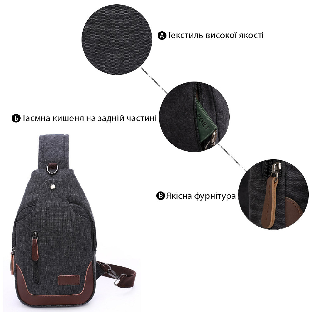 Сумка через плечо текстильная Vintage 20077 Черная Киев - изображение 10