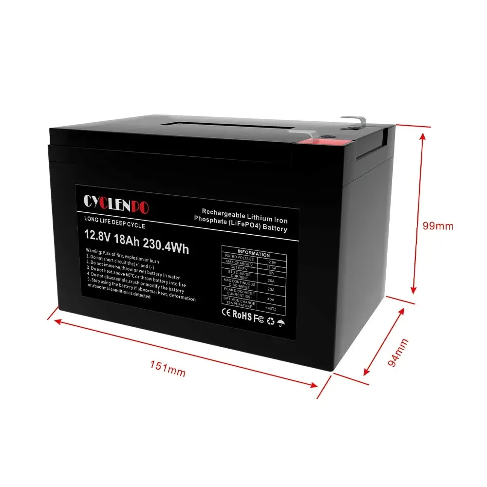 Акумуляторна батарея літій-залізо-фосфатна 12.8В 18Аг Cyclen 12.8V 18AH LiFePo4 (44-00077) Київ - фото 6