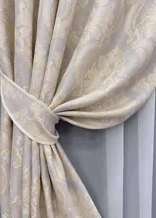 Комплект готовых штор VR-Textil Лен Корона Мария № 1268ш Светло-серый с золотистым 100х270 см 2 шт (31-535) Киев