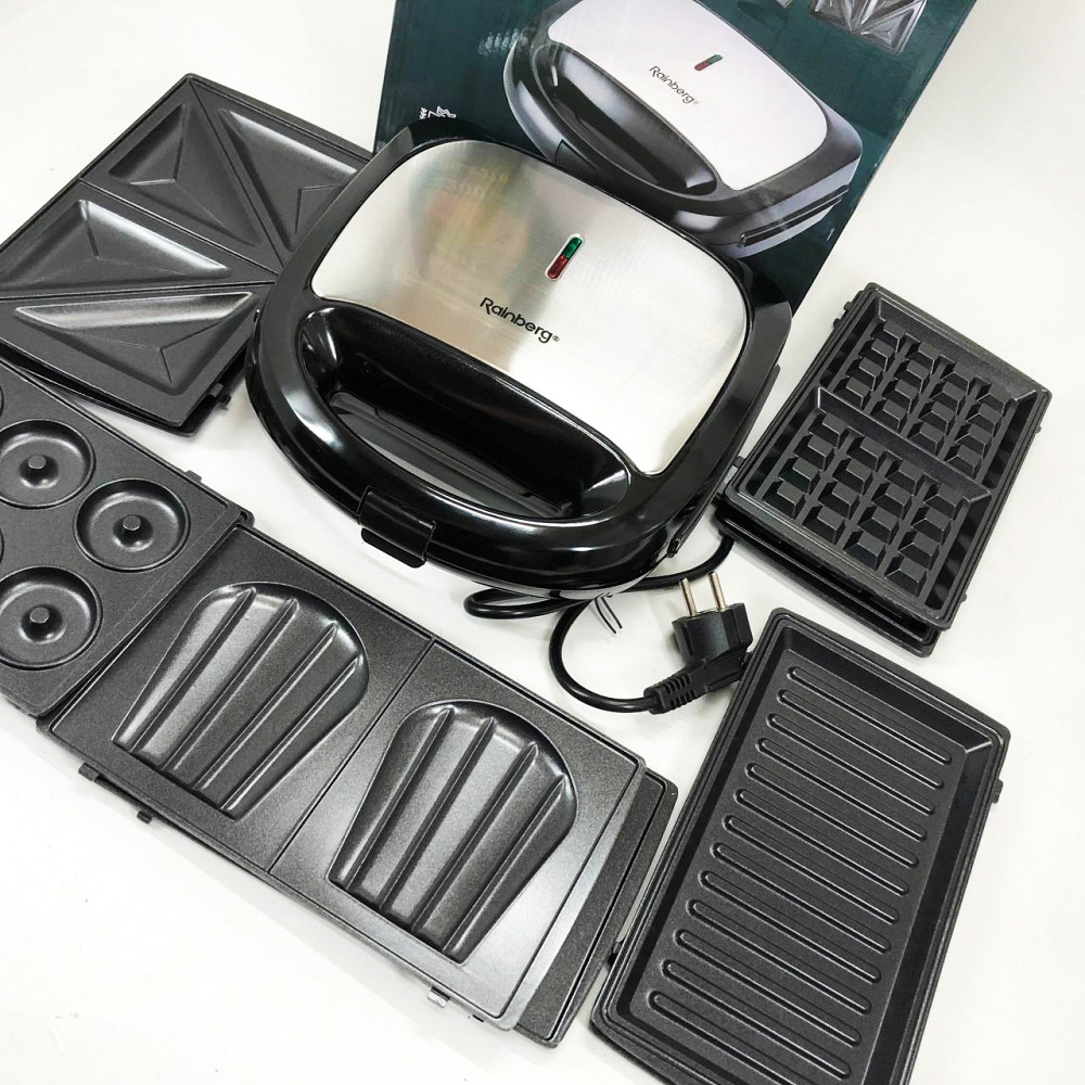 Мультимейкер вафельниця-Сендвічниця-гриль 4 в 1 Rainberg, Вафельниця горіхочка зі змінними панелями IG-41 Львів - фото 17