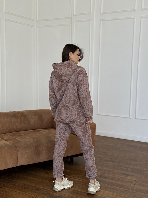 Теплый костюм женский мраморный принт на флисе Бежевый S-M Харьков - изображение 2