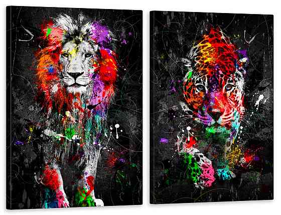 Модульная картина в гостиную / спальню  Лев-Тигр   TLV-2_143 Киев
