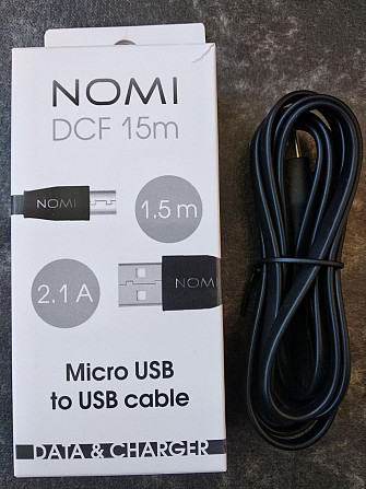 Кабель USB 2.0 Тип A і Micro-USB 2.0 Тип B 1.5 м Nomi DCF 15m USB micro 1.5м, черный Полтава - изображение 1