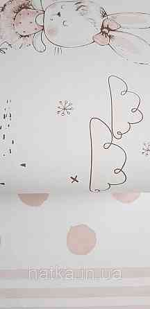 Шпалери флізелінові еко Rasch Kids World II 0.53х10 дитячі зайчики балерини хмари рожеві на білому Київ