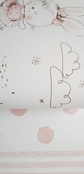 Шпалери флізелінові еко Rasch Kids World II 0.53х10 дитячі зайчики балерини хмари рожеві на білому Київ - фото 3