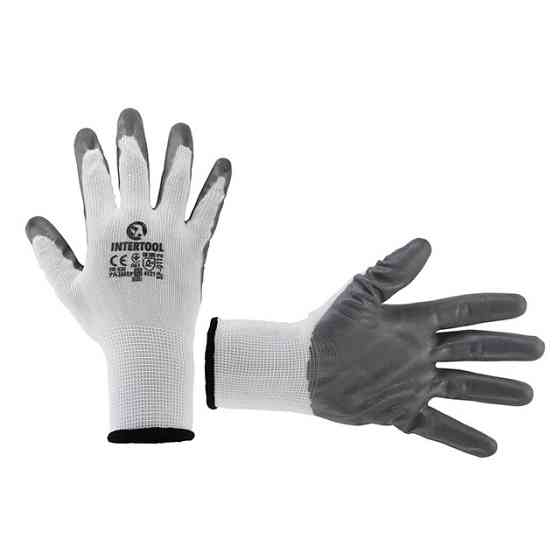 Рукавичка трикотажна з сірим нітриловим покриттям долоні, синтетична, червона,10