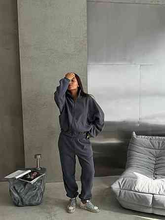 Жіночий теплий спортивний костюм: кофта та штани турецький двосторонній фліс Графіт, 46/48 Одеса