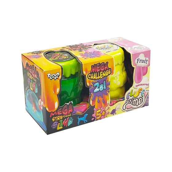 В'язка маса 2 в 1 "Mega Stretch Slime" та "Fluffy Slime" FLS-03-01U Жовтий-зелений Вінниця