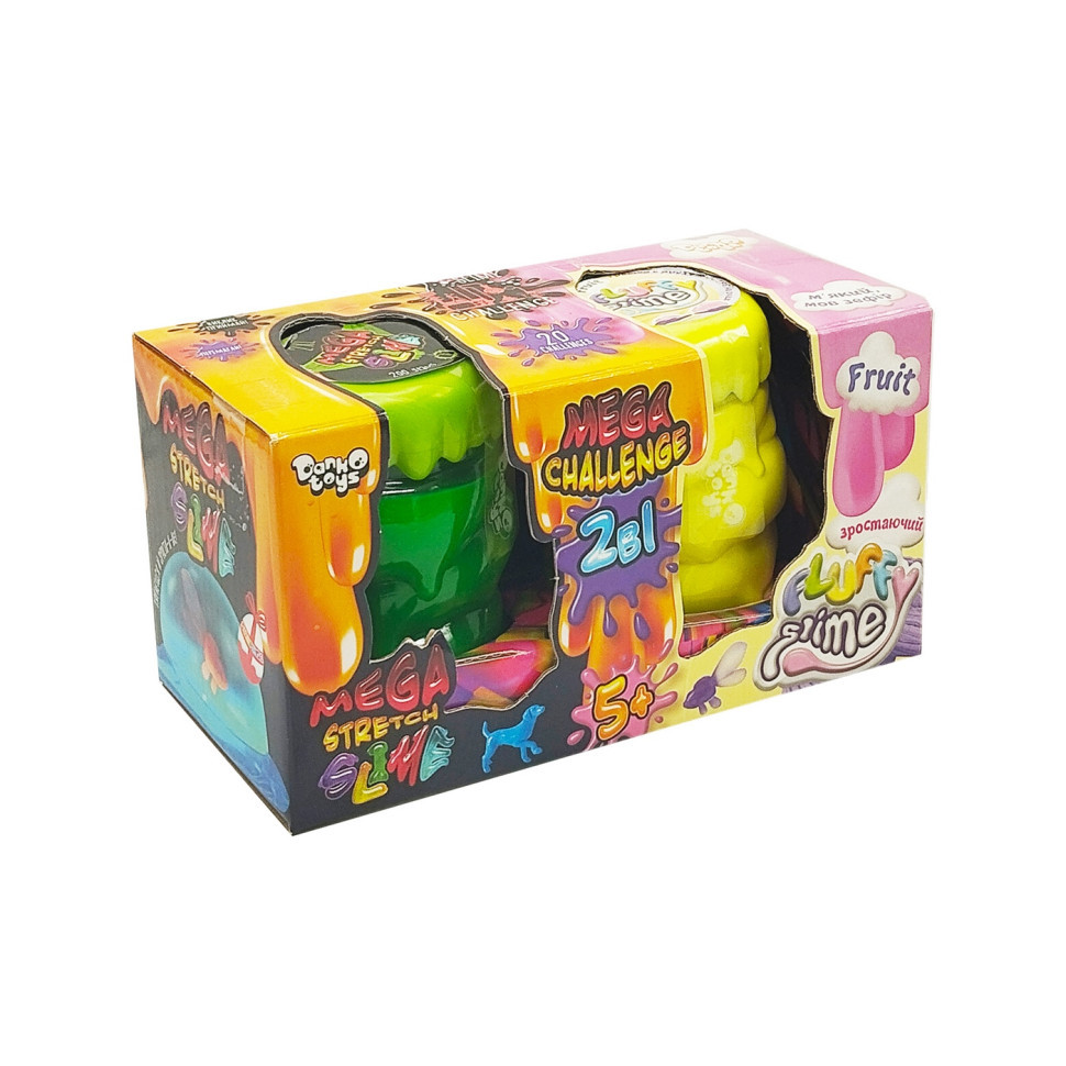 В'язка маса 2 в 1 "Mega Stretch Slime" та "Fluffy Slime" FLS-03-01U Жовтий-зелений Вінниця - фото 1