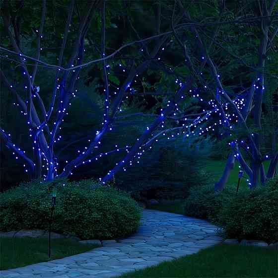 Сонячна гірлянда 50 м з 500 LED синя на чорному проводі Київ