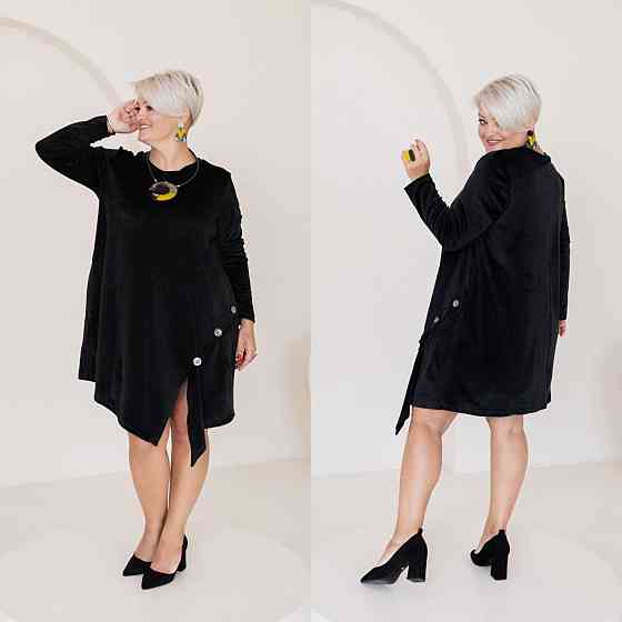 Жіноча стильна коротка сукня батал із королівського велюру Чорний, 54/58 Одеса