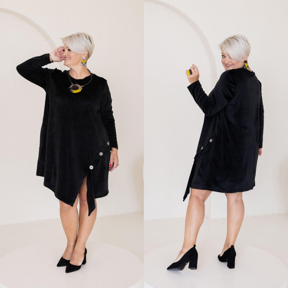 Женское стильное короткое платье батал из королевского велюра Черный, 54/58 Одесса - изображение 1