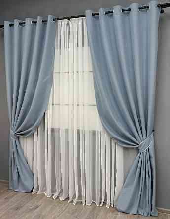 Комплект штор на люверсах VR-Textil Блэкаут двусторонний ASHEN NIGHT № 1839ш Голубой 150х270 см 2 шт (37-0280) Киев