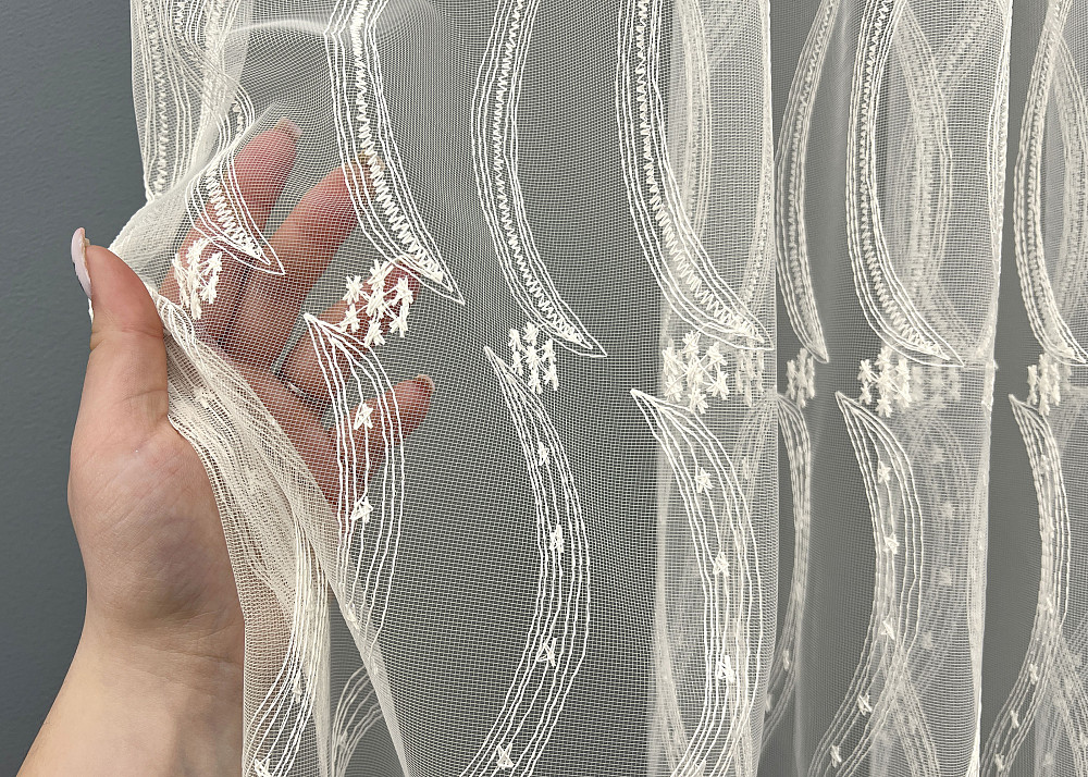 Тюль фатин с вышивкой и люрексом цвет молочный 2015т Киев - изображение 4