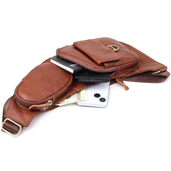 Мужская сумка через плечо из зернистой натуральной кожи Коричневый (Vintage) Киев