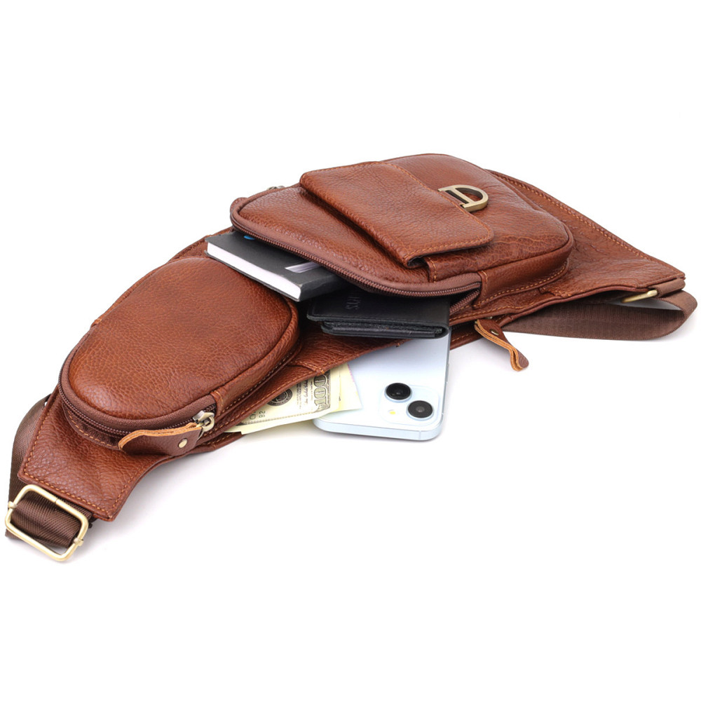 Чоловіча сумка через плече із зернистої натуральної шкіри Коричневий (Vintage) Київ - фото 2