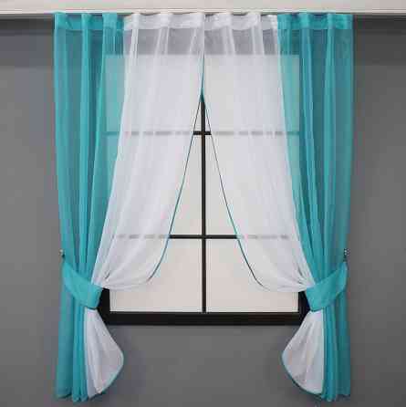 Кухонные шторы VR-Textil № 017к комбинированные с подвязками лазурный с белым 265х170 см (52-0676) Киев