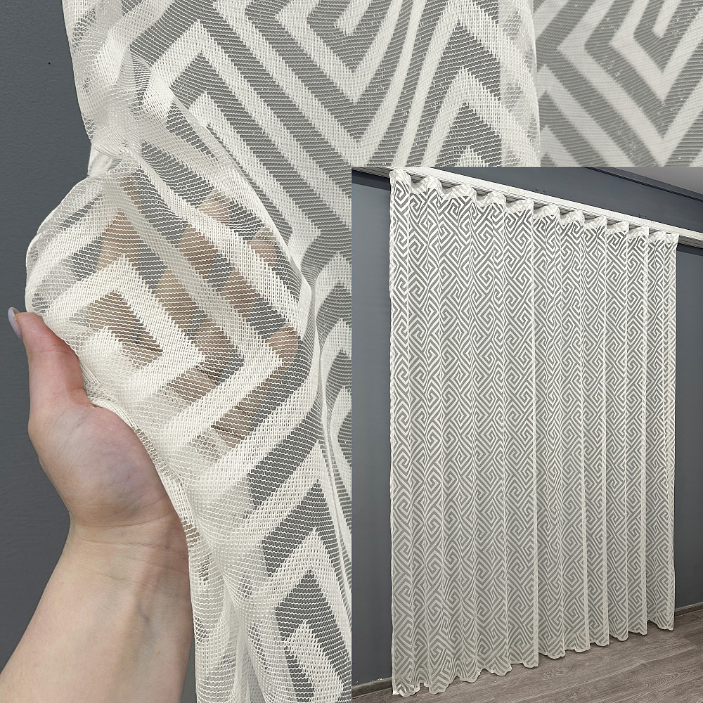 Тюль VR-Textil 1556т Ромб Меандр Жакард Молочний 450х270 см (42-1049) Київ - фото 1
