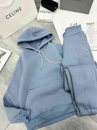 Женский утепленный костюм двойка: худи и штаны турецкая трехнить на флисе Серо-голубой, 44/46 Одесса