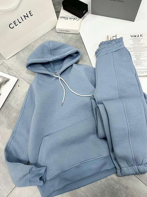 Женский утепленный костюм двойка: худи и штаны турецкая трехнить на флисе Серо-голубой, 44/46 Одесса - изображение 3