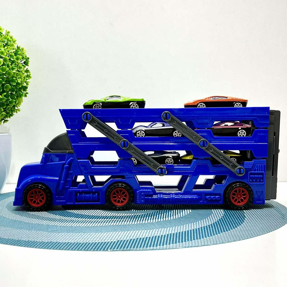 Трейлер-автовоз розкладний з набором машинок 6шт Синій (K180A10) Чернігів - фото 7