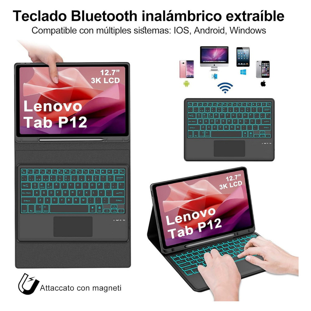 Клавіатурний чохол кейс Bluetooth клавіатура IVEOPPE для Lenovo Tab P12 TB-370FU 12.7" Чорний тачпад RGB іспанська QWERTY Київ - фото 7