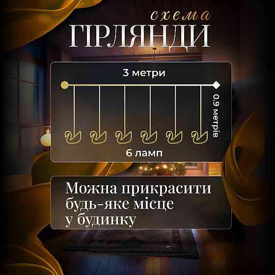 Гирлянда штора с фигурками Сваровски 3 метра 6 ламп теплый желтый свет 6L3MSWA Киев