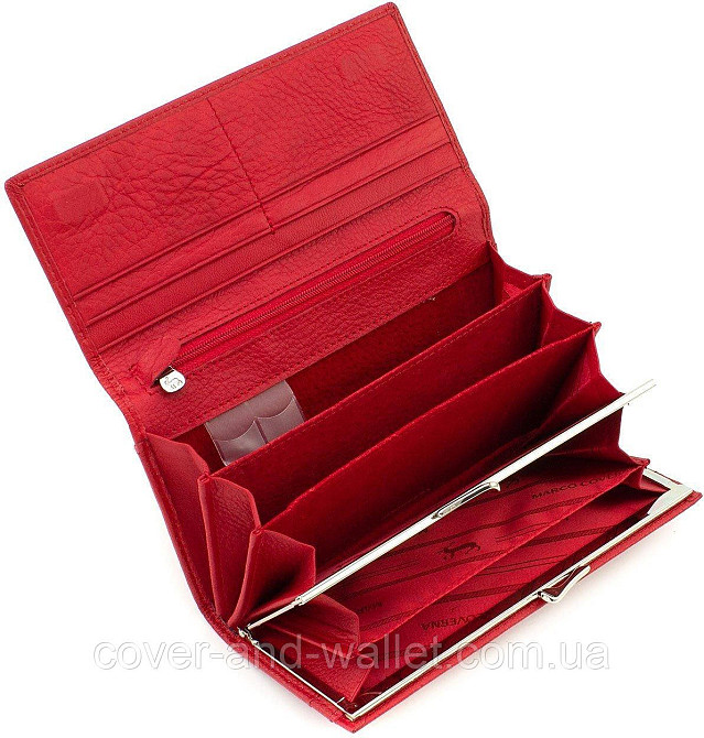 Качественный женский кожаный кошелек на магнитах Marco Coverna Красный Киев - изображение 2