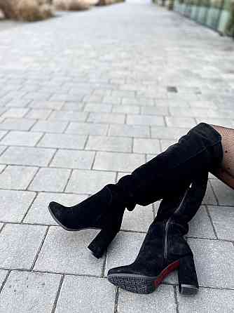 Nivelle Ботфорти зимові жіночі натуральна замша чорні на підборах, наповнювач євро-вовна 5379/8 Коломыя