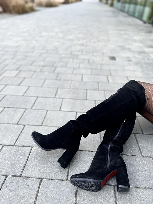 Nivelle Ботфорти зимові жіночі натуральна замша чорні на підборах, наповнювач євро-вовна 5379/8 Коломыя - изображение 2