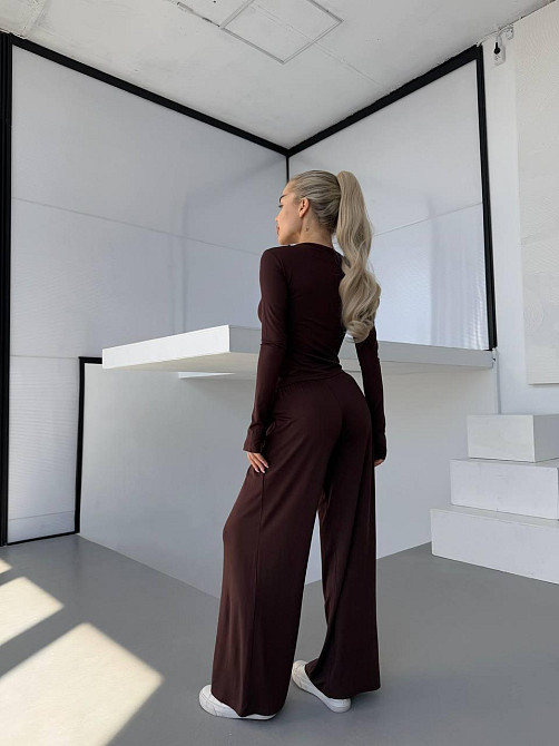 Жіночий прогулянковий костюм-двійка турецький віскоза Шоколад Одеса - фото 4