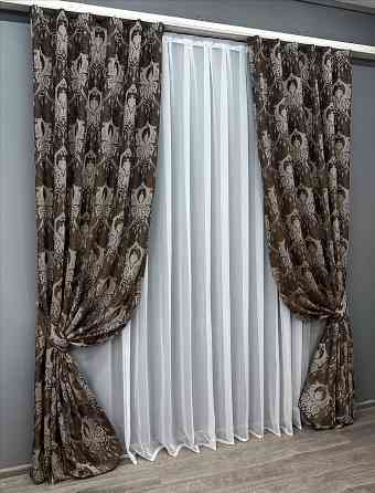 Комплект готових штор VR-Textil Парча № 1773ш Венге з молочним 155х290 см 2 шт (33-0735) Київ
