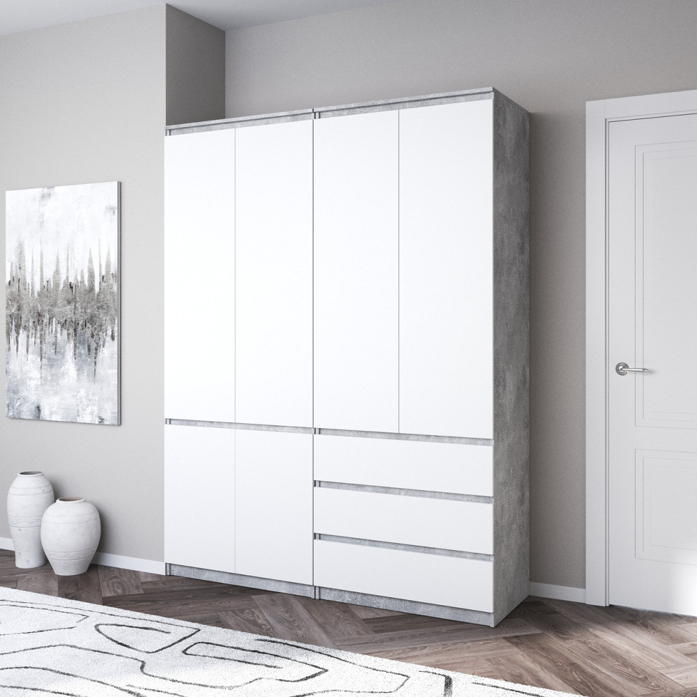 Шафа для одягу VAYS, зі штангою та полицями, комплект з 2 шаф R10+R16 Бетон-Білий фасад Львів - фото 1