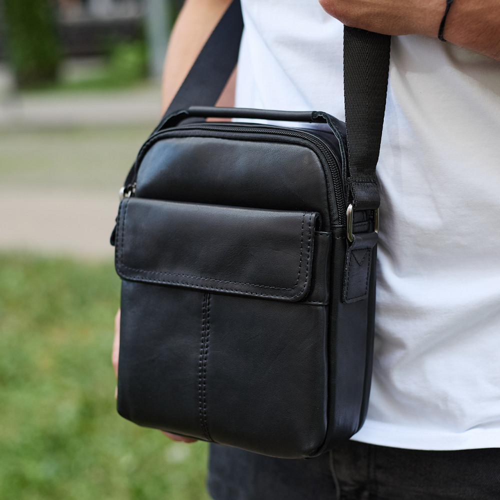 Мужская кожаная сумка, барсетка из натуральной кожи 24х18х8, сумочка для мужчин, черная Каменское - изображение 11